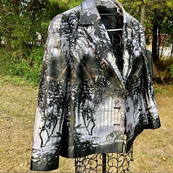 ESCADA BREANNA BLACK/WHITE ABSTRACT PRINT SILK BLAZER/JACKET M/L - Picture 8 of 12
